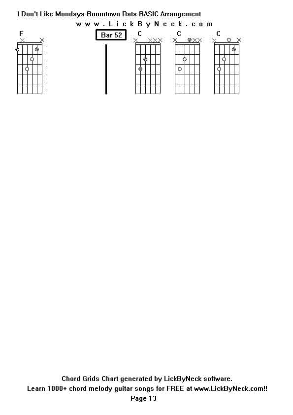 Chord Grids Chart of chord melody fingerstyle guitar song-I Don't Like Mondays-Boomtown Rats-BASIC Arrangement,generated by LickByNeck software.